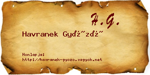 Havranek Győző névjegykártya